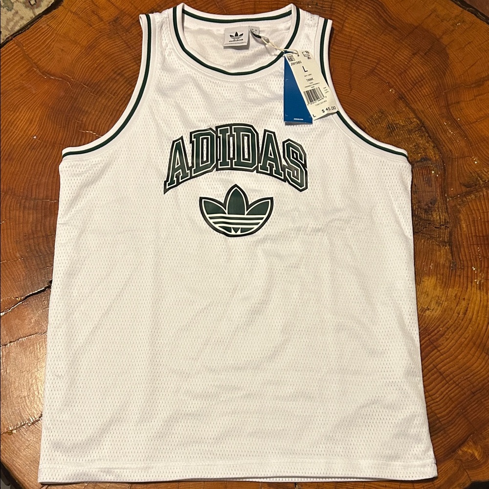 Adidas White and Green Tank Top Jersey Kids Large *Create Bundle* 🏀
